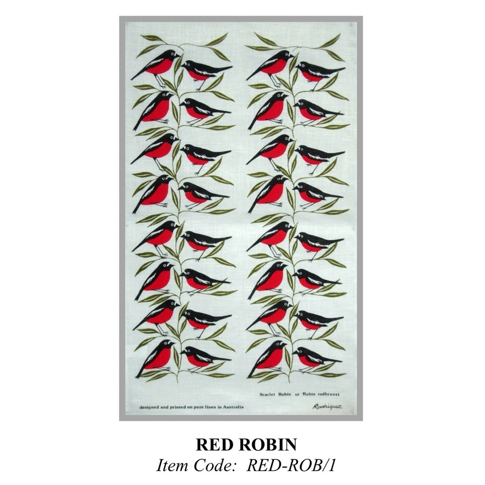 Rodriguez Australian Red Robin Linen Kitchen Tea Towel - Picture 8 of 8